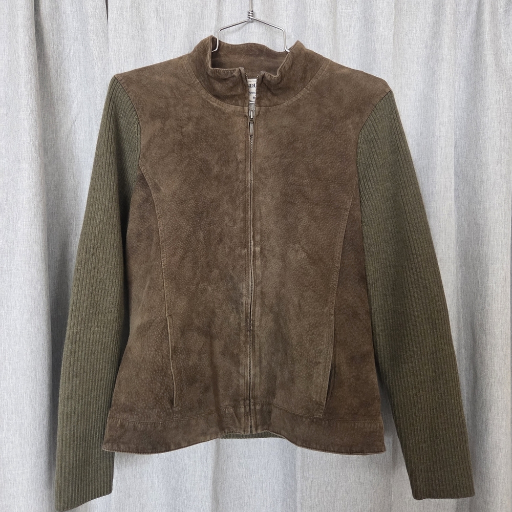 Pendleton Women's Suede Leather/ Merino Wool Full Zip Sweater Jacket Size Small